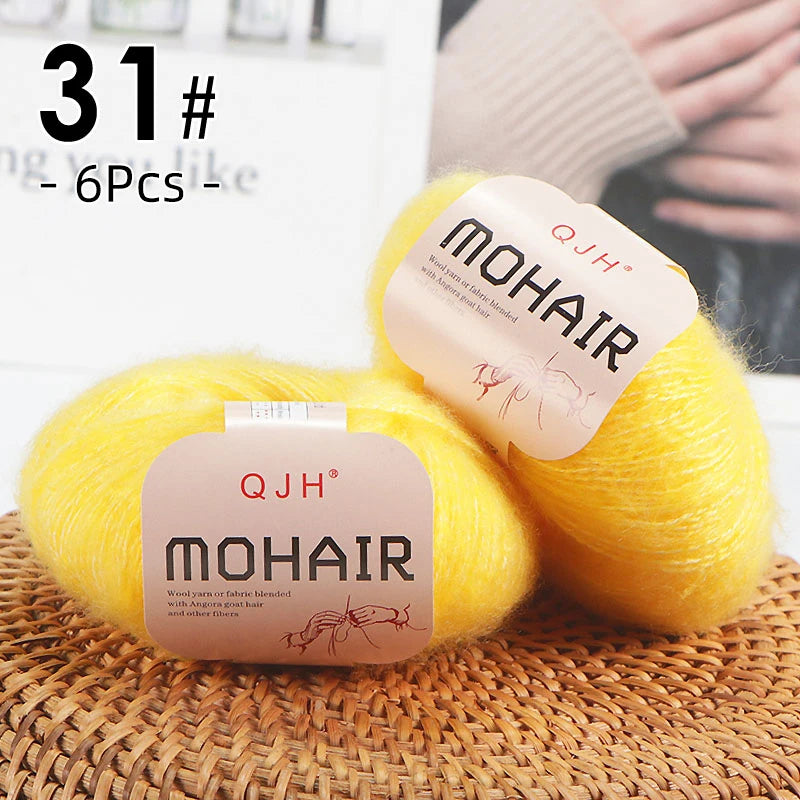 6pcs Soft Mohair Yarn Knitting Angora Yarn for DIY Knitting, Fluffy Lace for Sweater, Scarf, Shawl,25g/pcs