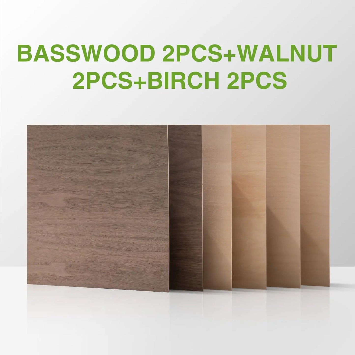 6-Pack Laser Wood Sheets 1/8"12*12*1/8 Inch Basswood 2Pcs & Walnut 2Pcs & Birch 2Pcs 3mm Plywood Sheets for Laser Cutting