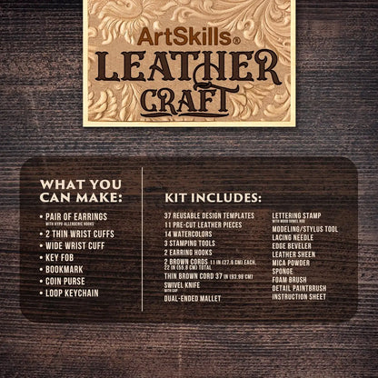 Complete Leather Crafting Kit with Tools, Stamps & Pre-Cut Pieces for Beginners - 80-Piece Set
