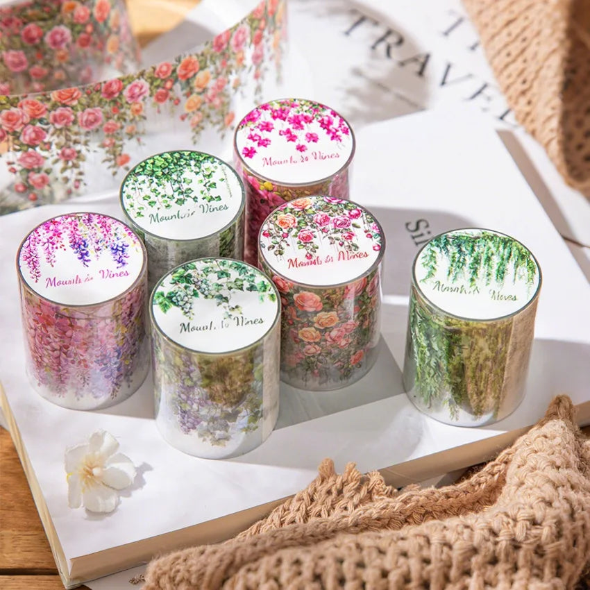 Mr Paper 6Style 1Roll/bag floral green grass vine themed tape DIY handbook scrapbook photo frame journal card glass bottle dairy
