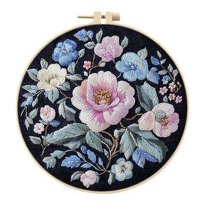 Flower Stamped Cross Stitch Embroidery Kits with Hoop Cloth Color Thread