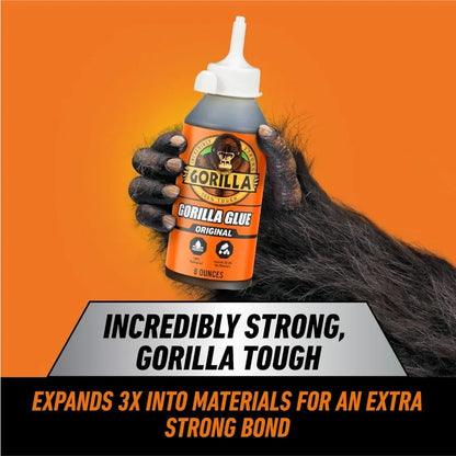 Waterproof Polyurethane Glue, Gorilla Original 8oz - Expands for Gaps, Ideal for Wood & More.