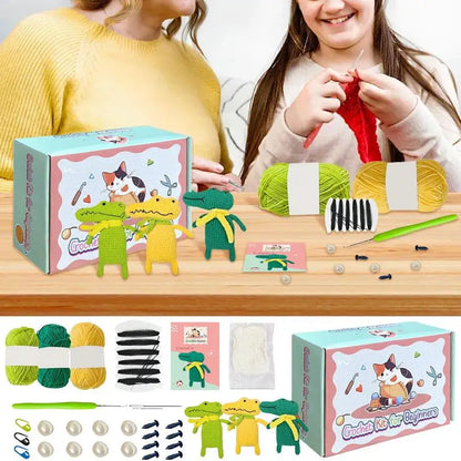 Crochet Kits For Adults Knitting Cartoon Crocodile Crocheting Kit With Step-By-Step Tutorials