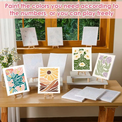 12 Set Paint by Numbers Kit for Adults Simple Flowers Painting 8x10 Inch with Wooden Frame Easel Acrylic Paints Brushes Watercol