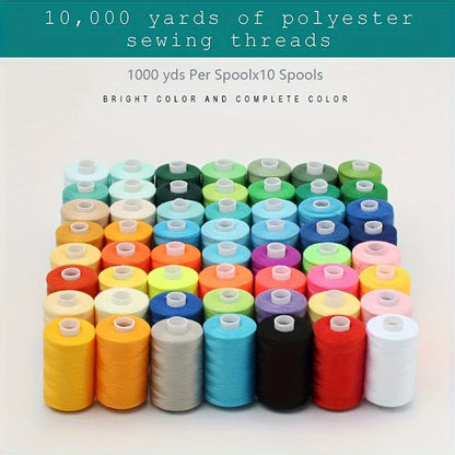 Sewing Thread - 10 Polyester Threads for Hand Stitching, Quilting & Sewing Machine - Set of 1000 yds Per Spool