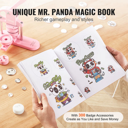 SucceBuy 3-IN-1 Button Maker Machine with Panda Magic Book Ergonomic Arc Handle Punch Press Kit
