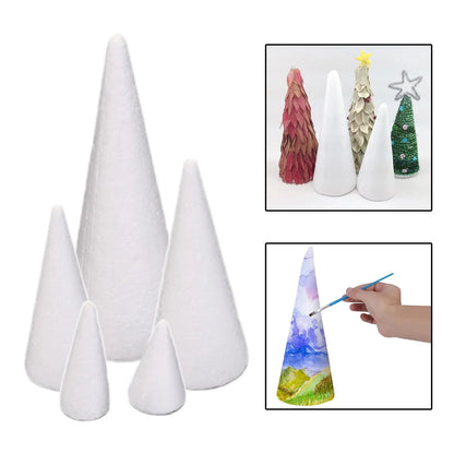 5Pcs Craft Foam Cones Christmas Tree Project Decors White Polystyrene