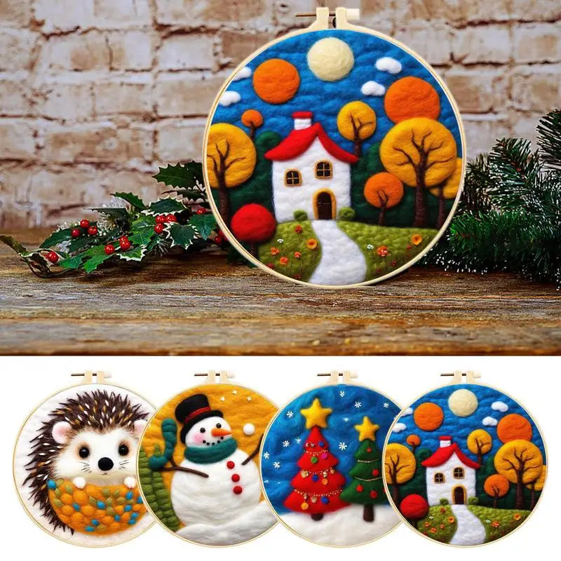 Felting Kits For Beginners Christmas Tree Snowman Hedgehog Handmade Kit Needle Felt Set