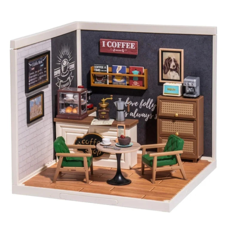Robotime Mini Dollhouse DIY Miniature House Kit 1:20 Fruit Store Cafe Store Supply Store Kit with LED