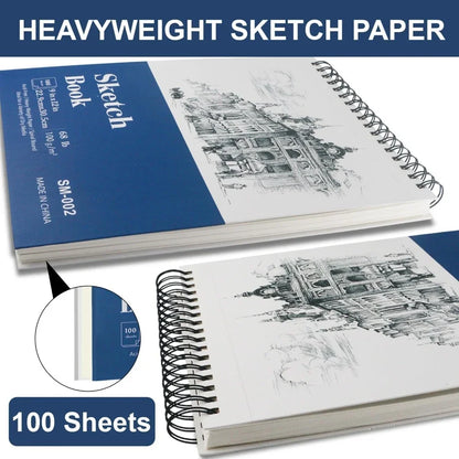 9" x 12" Hardcover Sketchbook, Top Spiral Bound, 100 sheets (68lb/100gsm) drawing paper pads