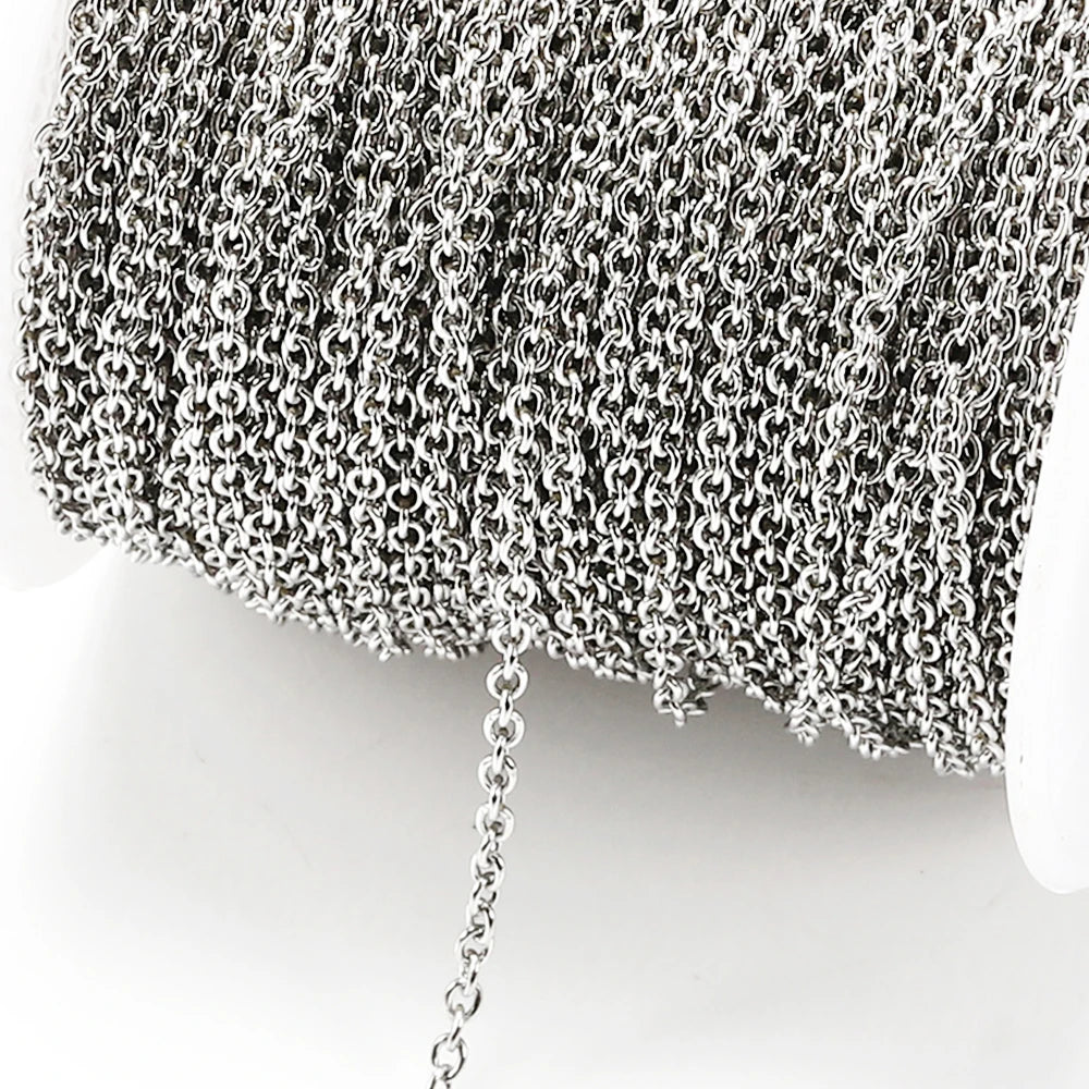 10Meters/roll Stainless Steel O Shape Link Cable Chains Round Cross Chain for Bracelet Necklace Jewelry Making DIY Silver Color