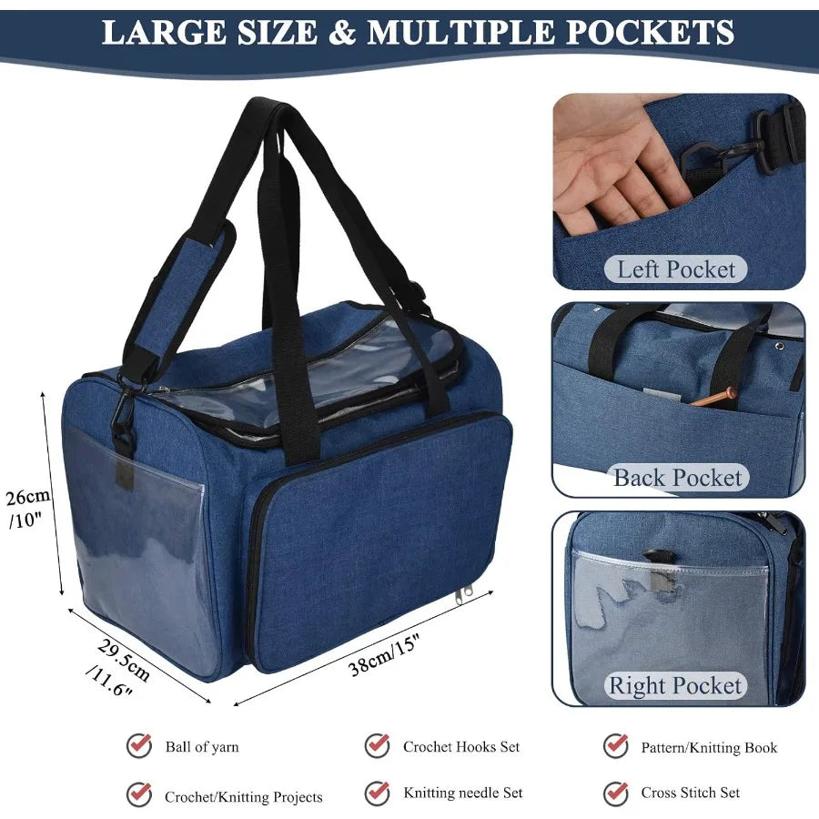 Large Knitting Bag with Portable Individual Compartments for Crochet Yarn Storage and Organization