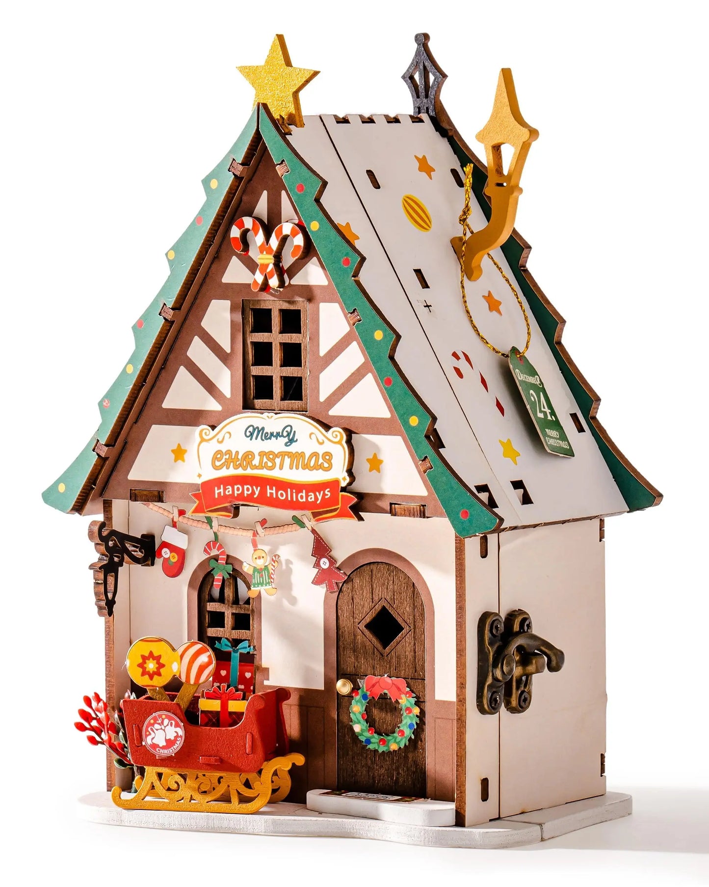 Rolife Miniature Wooden Dollhouse Collectible 3D Wooden Puzzle Home Decor Twinkling Christmas House
