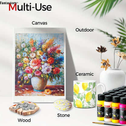 Fantastory 60ml Acrylic Paint Set, Professional Craft Paint With 12 Brushes, Glass/Stone/Wood Painting