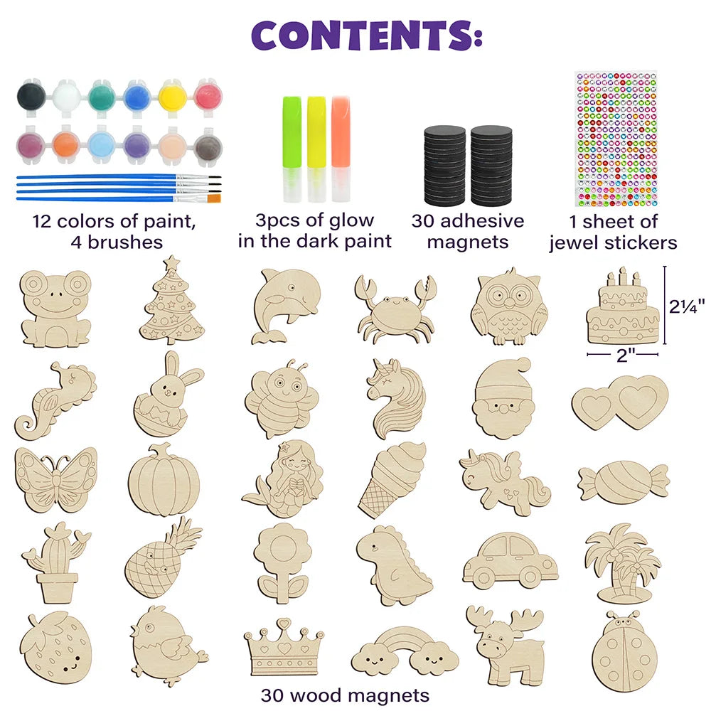 DIY Wooden Magnets Kit for Kids Glow in The Dark