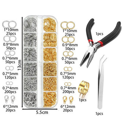 930pcs/Box Jewelry Findings Kits Open Jump Rings Lobster Clasps Hooks Pliers Tweezers for DIY Bracelet Necklace Jewelry Making