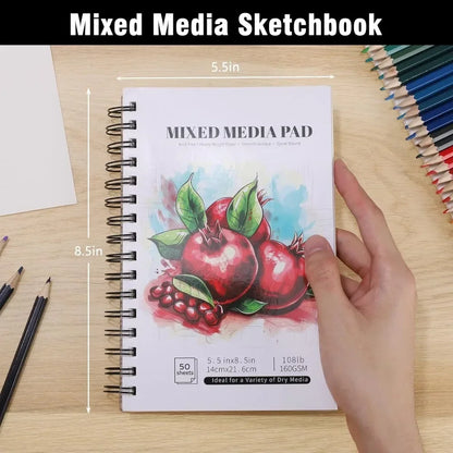 4 Pack of Mixed Media Sketchbooks, 5.5x8.5 Inch, 108lb/160gsm Spiral Bound