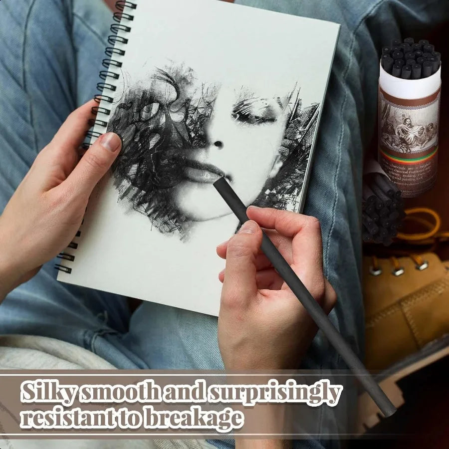 Gueevin 50 Pcs Willow Charcoal Sticks Perfect for Sketching Drawing Shading and Fine