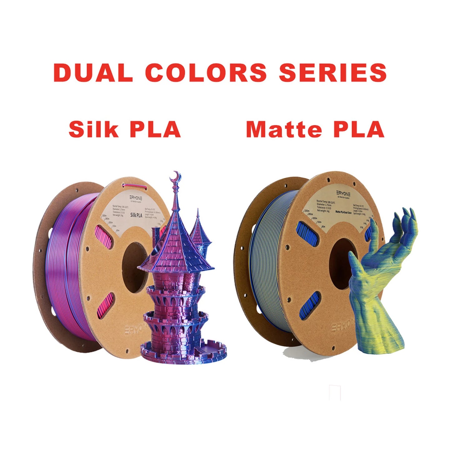 ERYONE Dual Color Series Silk PLA And Matte PLA 1KG 1.75mm Diameter High Quality Filament For FDM 3D Printing