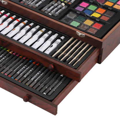 1 Set Wooden Art Set 24PCS Colored Pencils 24PCS Oil Pastels 60PCS Crayons Watercolor Paints and Drawing Set
