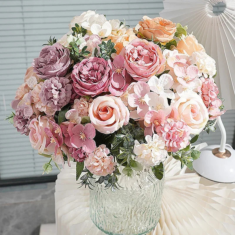 7 heads high quality peony Artificial flowers silk peonies bouquet Rose hydrangea