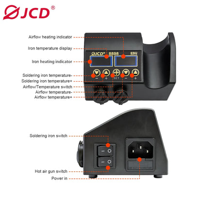 JCD 8898 750W Soldering Station 2 in 1 LCD Digital display Rework Welding Station Kit Hot Air Repair Solder tools