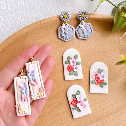 Plant Series and Mini Butterflies Shape Soft Pottery Polymer Mold Bohemian Clay Cutter Handmade Set of Embossed Cutting Mold