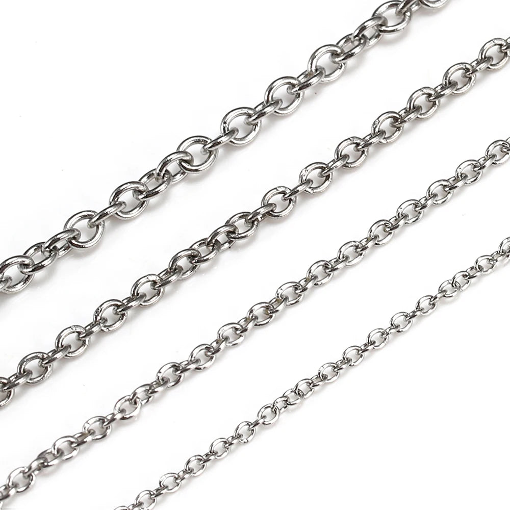 10Meters/roll Stainless Steel O Shape Link Cable Chains Round Cross Chain for Bracelet Necklace Jewelry Making DIY Silver Color