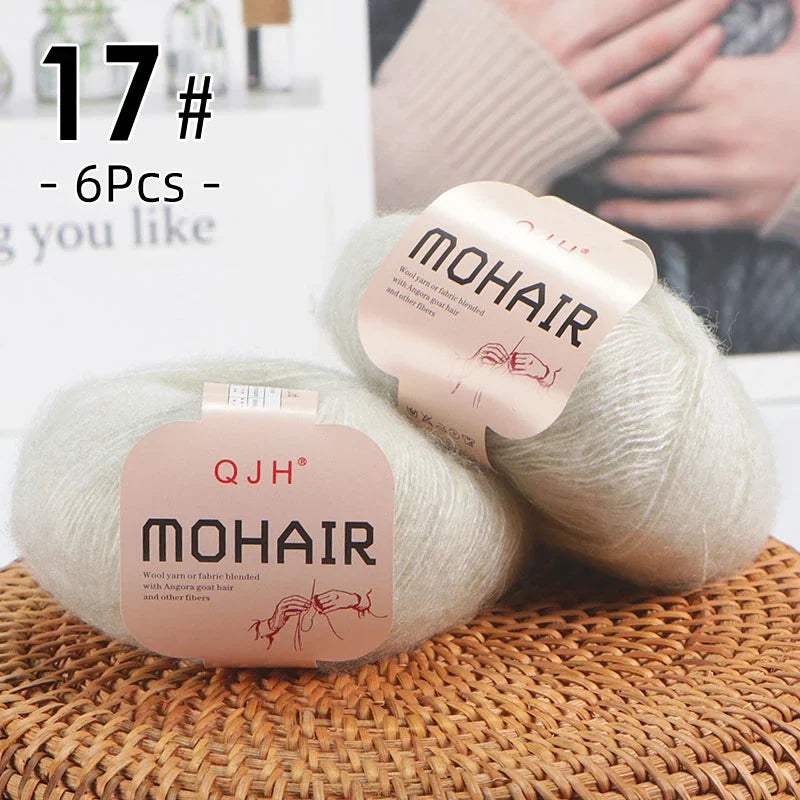 6pcs Soft Mohair Yarn Knitting Angora Yarn for DIY Knitting, Fluffy Lace for Sweater, Scarf, Shawl,25g/pcs