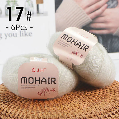 6pcs Soft Mohair Yarn Knitting Angora Yarn for DIY Knitting, Fluffy Lace for Sweater, Scarf, Shawl,25g/pcs