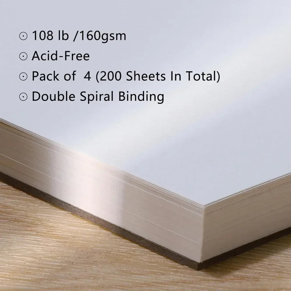 4 Pack of Mixed Media Sketchbooks, 5.5x8.5 Inch, 108lb/160gsm Spiral Bound