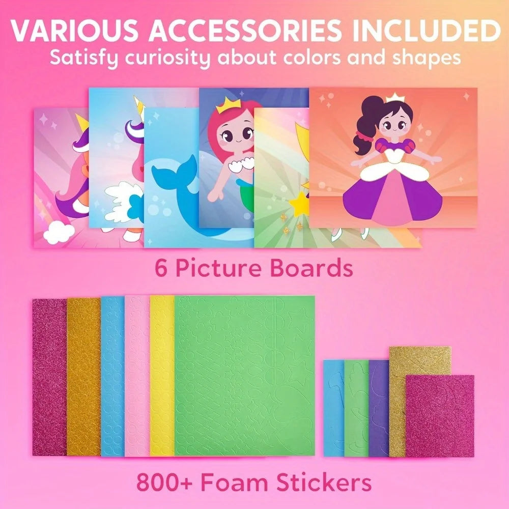 JOYFY Kids Foam Art Kit EVA Foam Stickers with 6 Art Board and 800+ Stickers DIY Arts Crafts