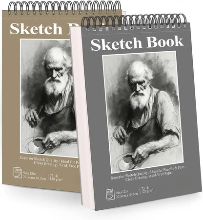 Sketchbook - 9"x12" spiral bound drawing board, 1 pack of 100 sheets, acid-free paper