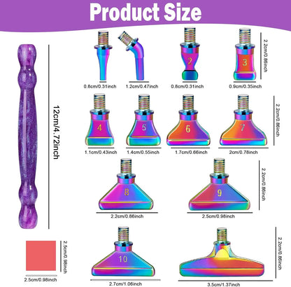 Glitter Gourd Shaped Plastic Pen Metal Drill Bits,6pcs Red Glue,1pc Plastic Box Threaded Diamond Painting Dot Drill Tool Set