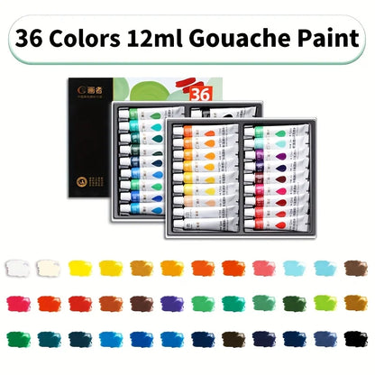 Gouache Paint Set 36 Colors 12mL/0.4oz, Professional Tempera for Canvas, Paper