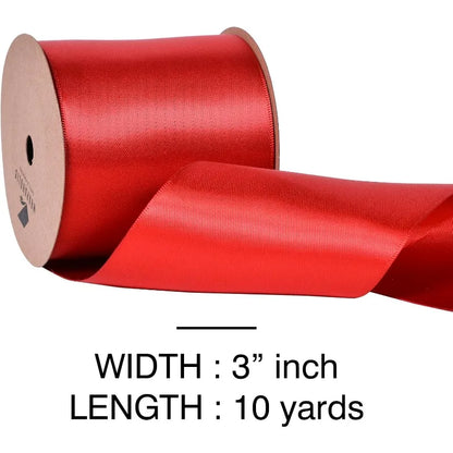 3" Red Satin Ribbon 10 Yards - Double Faced