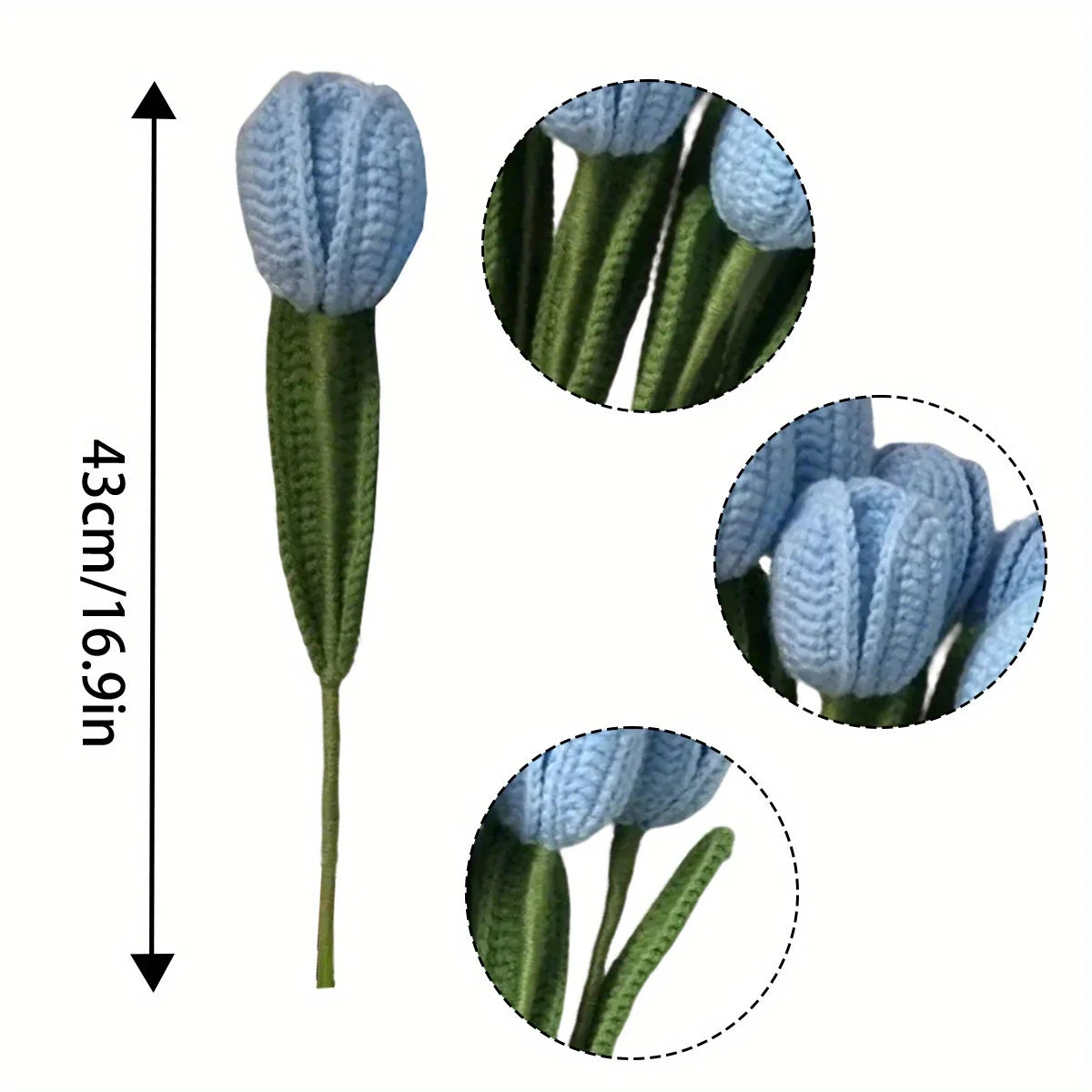 6Pcs Fake Tulips Flower Bouquet Crochet Flowers Handmade