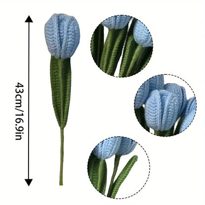 6Pcs Fake Tulips Flower Bouquet Crochet Flowers Handmade