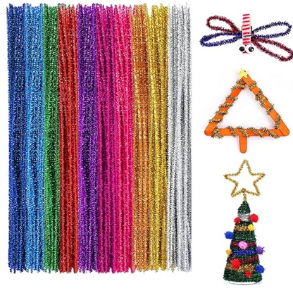 10/50/100 Glitter Chenille Stem Pipe Cleaner Plush Metal Foil Stem Wire Sticks DIY