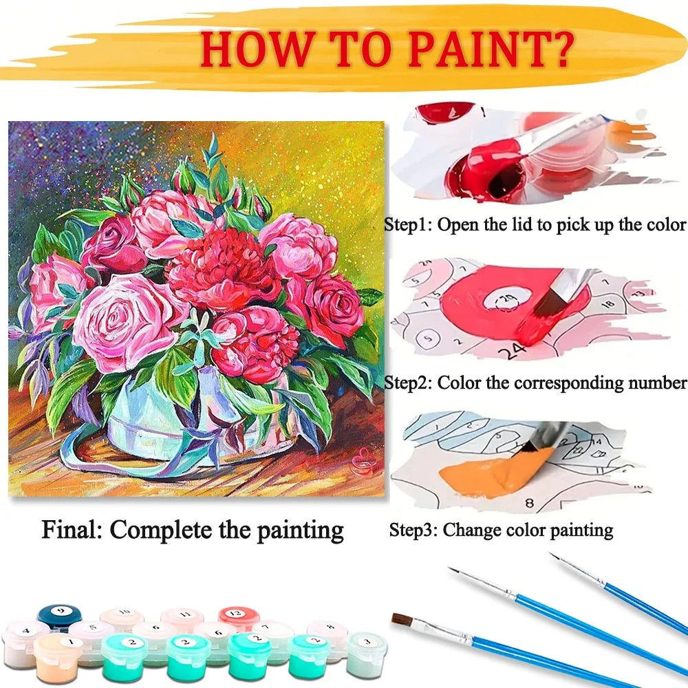 Creative Flowers DIY Art Paint By Numbers Kit Hand Painted On Canvas
