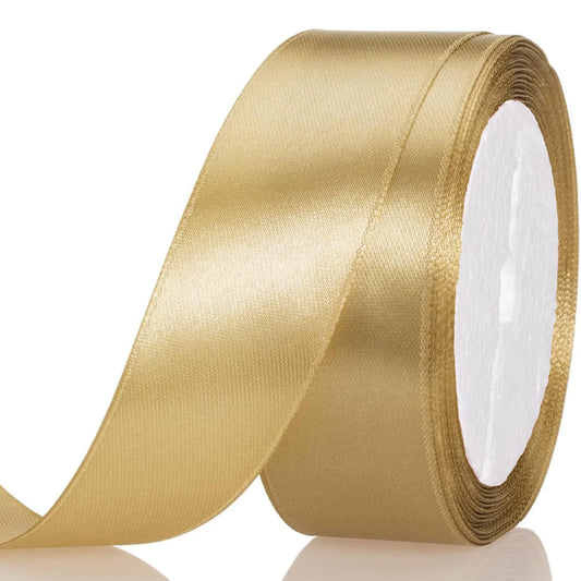1Inch Champaign Gold Solid Satin Ribbon, 25 Yards Craft Fabric Ribbon
