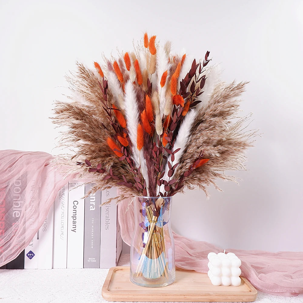 Dried Pampas Grass Decor 80-110 PCS with Bunny Tails Dried Flowers Reed Grass Bouquet Boho Flowers