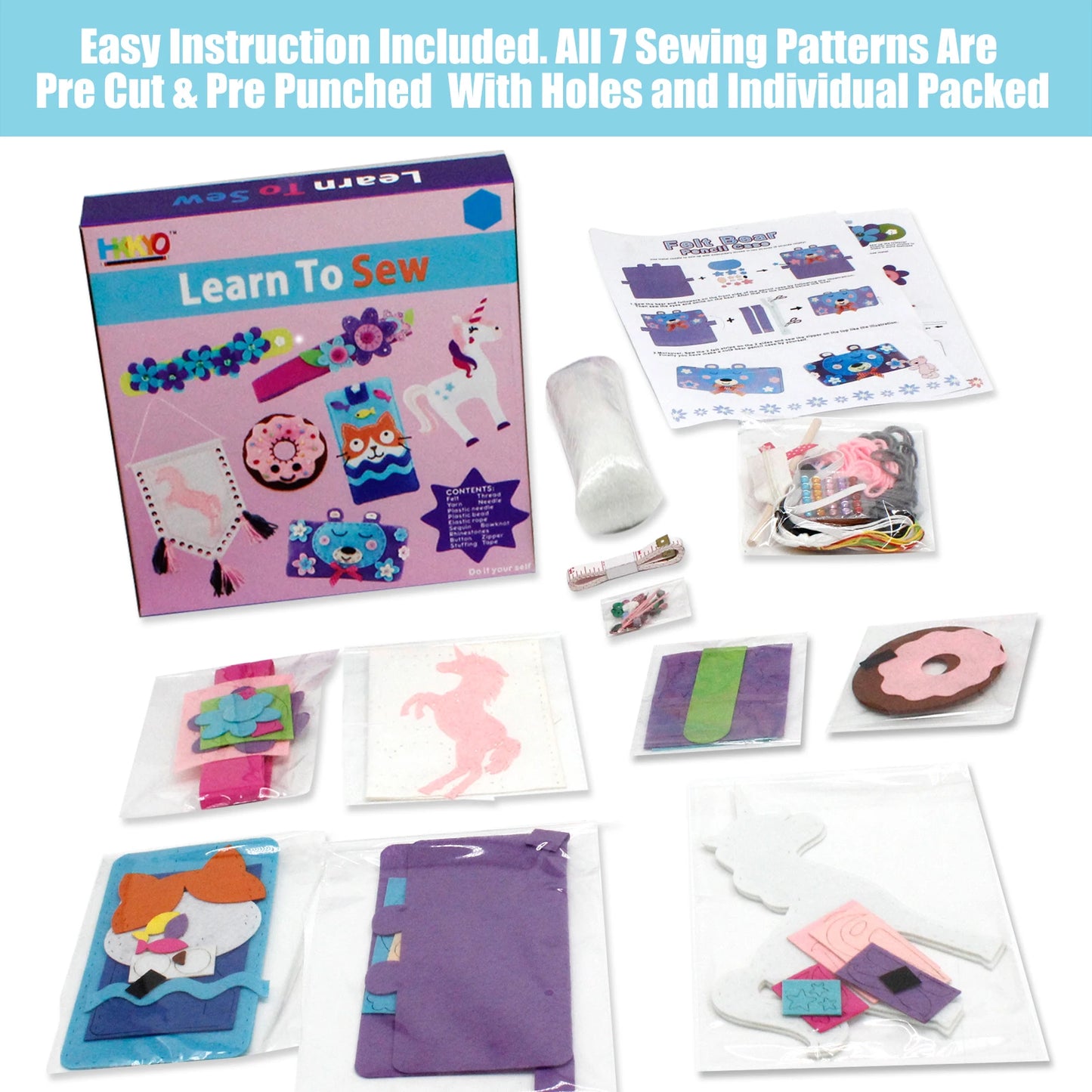 7 pcs DIY Sewing Fabrics Crafts Felt Supplies Kits Sets