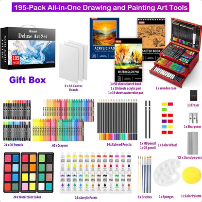 Art plies 195 Pack Art Set Drawing Kit Painting Kit Art Paint Set with Acrylic
