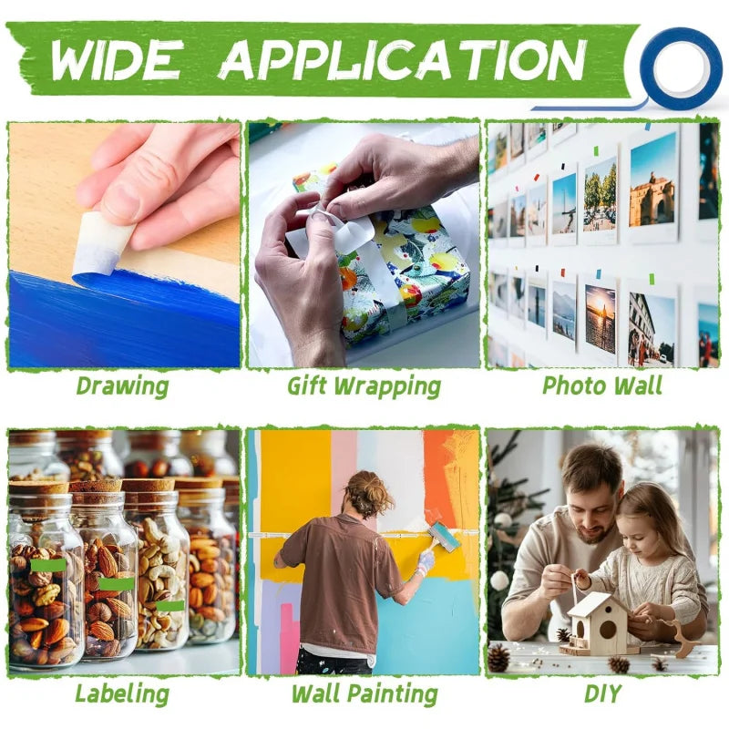 9 Rolls Colored Masking Tape - 42.6 Yards Adhesive Colored Painters Tearable