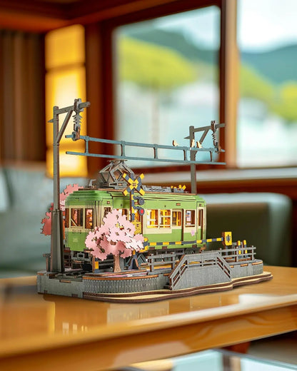 Robotime 3D Puzzles Sakura Journey DIY Model Building Toy with LED Light Wooden Craft Kits Tram