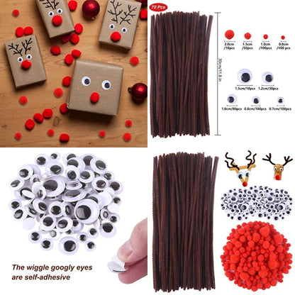 650 Pcs Christmas Reindeer DIY Craft Set Includes 70 Pcs Brown Pipe Cleaners Chenill