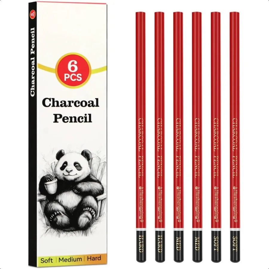 Profional Charcoal Pencils for drawing Set of 6 Black Charcoal Soft Medium Hard Art plies for Drawing Sketching