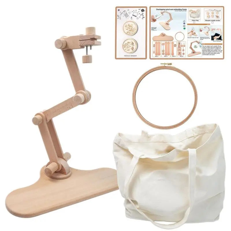 Rotation Adjustable Wooden Embroidery Hoop Desktop Stand Cross Stitch Rack Frames Rings