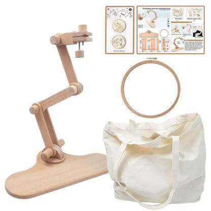 Rotation Adjustable Wooden Embroidery Hoop Desktop Stand Cross Stitch Rack Frames Rings